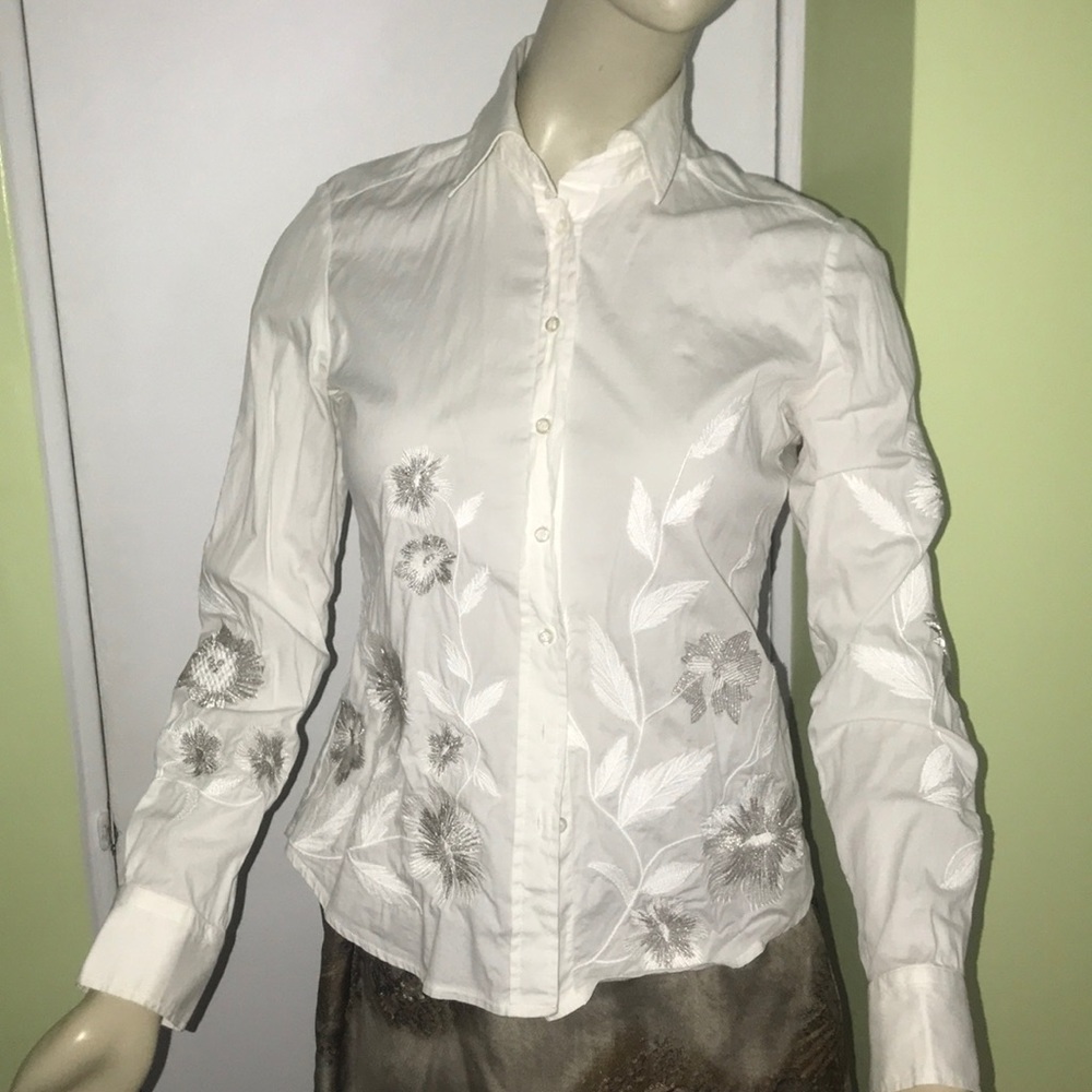 Serpil white cotton embroidered button down blouse